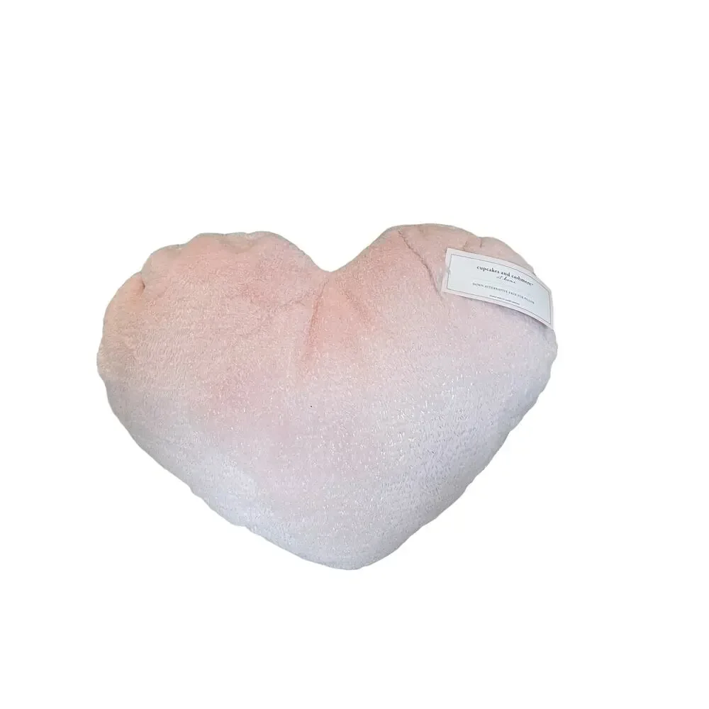 CUPCAKES AND CASHMERE Faux Fur Heart Shaped Pillow  20x20  Posh Pastel Pink NEW